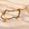 Boho kleurrijke armband - groene tinten - goud tinten hangers - dubbele armbandje - roestvrij staal - Afbeelding 2