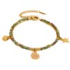 Boho kleurrijke armband - groene tinten - goud tinten hangers - dubbele armbandje - roestvrij staal