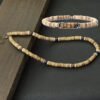 Handgemaakte edelsteen heren sieraden set - ketting en armband - bamboe en Tijger Oog 2st