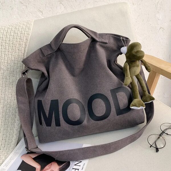 Canvas schouder tas met tekst - katoen tas - Kaki kleur - ritssluiting - brede schouderband - Afbeelding 3