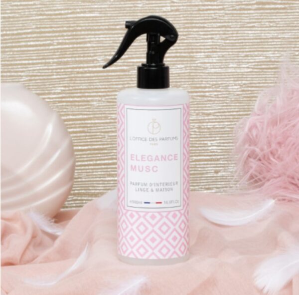 Biologische Franse Interieur Spray - Linnen spray - ELEGANTIE MUSK - framboos - ylang-ylang - muskus 500ml