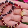 Handgemaakte dubbele edelsteen armband van rode Granaat - Rozenkwart - ruwe steen van Citrien 2st - Afbeelding 5