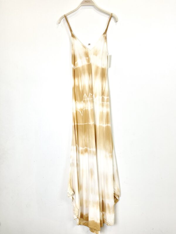 Baltische print zomer bandjes maxi jurk in kleur CAMEL BEIGE - maat 34/36