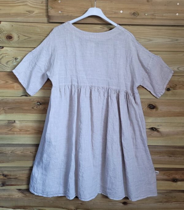 Linnen jurk met korte mouwen ronde hals BEIGE kleur, knie lengte maat 40/42 - Afbeelding 5