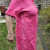 Puur linnen jurk - korte mouwen - knoppen - zijkant band - kleur ROZE - maat 44 - Afbeelding 4
