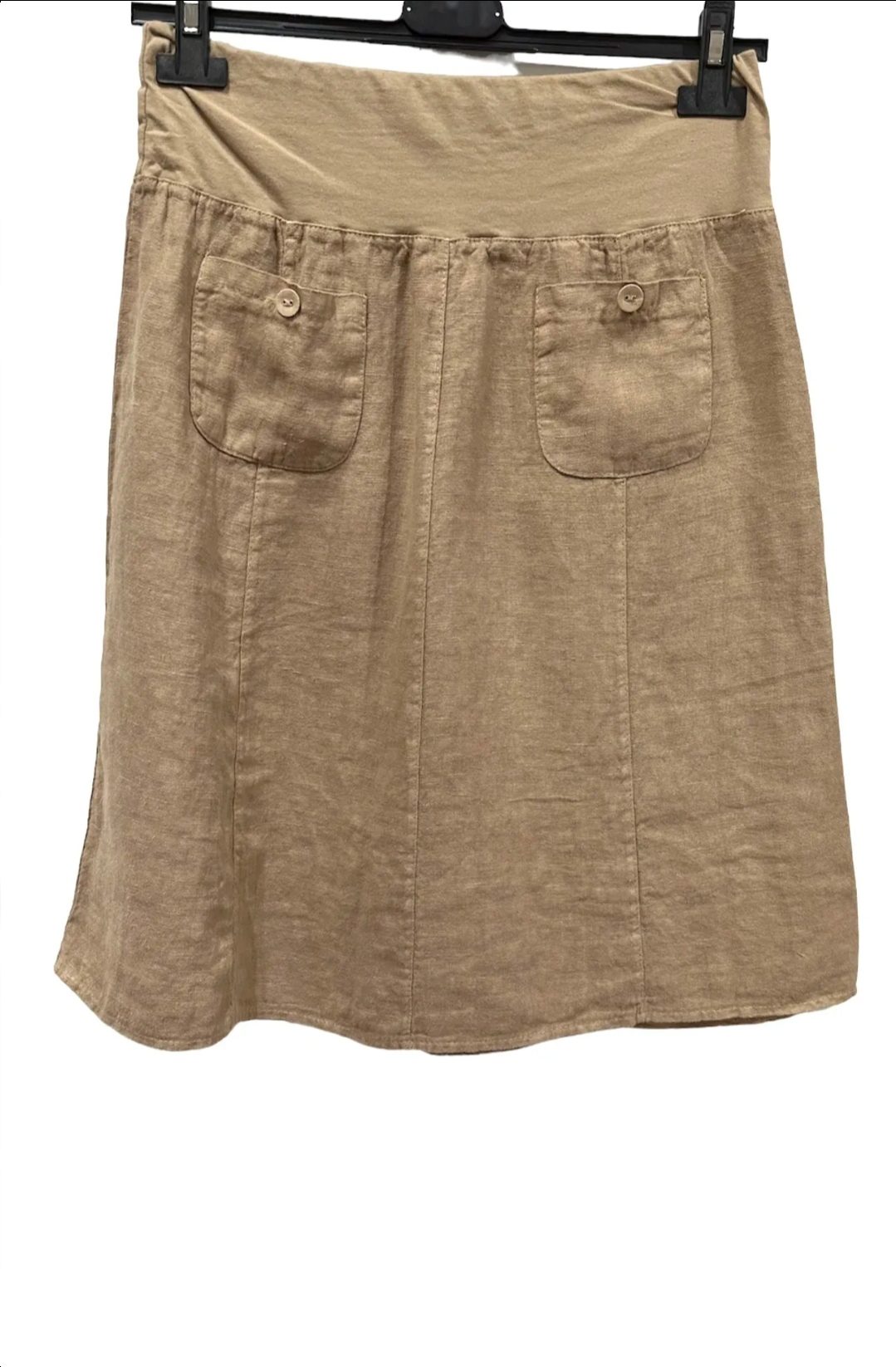 Korte linnen rok ik kleur CAMEL - elastische talie - steek zakken - Maat 40/42
