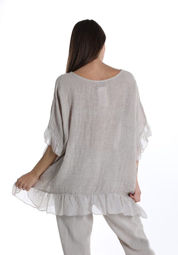 Linnen brede top kleur BEIGE, met katoen volant maat 50/52 - Afbeelding 3