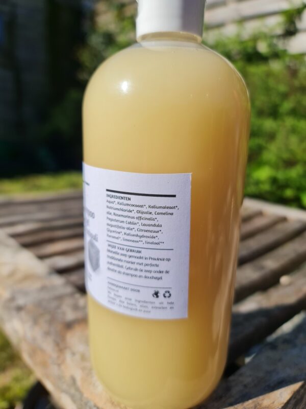 Biologische Marseille vloeibare shampoo en douchegel met Rozemarijn en Pachouli - keratine - camelina olie 500ml - Afbeelding 3