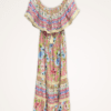 Mooi boho vintage maxi jurk met overlap met volant in ROOS kleur maat 38/40