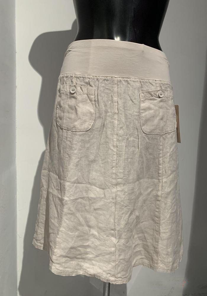 Korte linnen rok BEIGE kleur  met zakken, elastische talie band - 100% linnen, Maat 40/42
