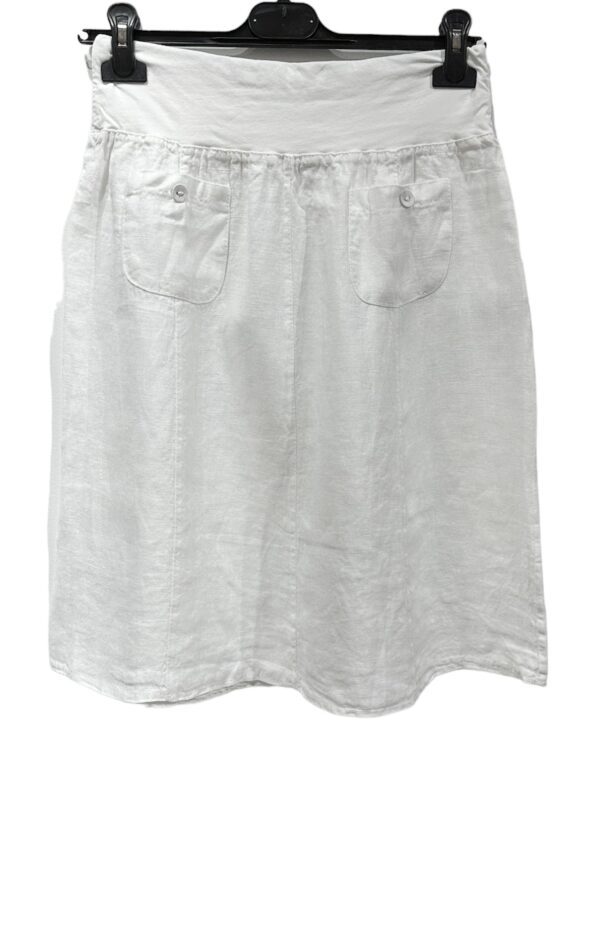 Korte linnen rok WIT kleur  met zakken, elastische talie100% linnen, Maat 40/42 - Afbeelding 2