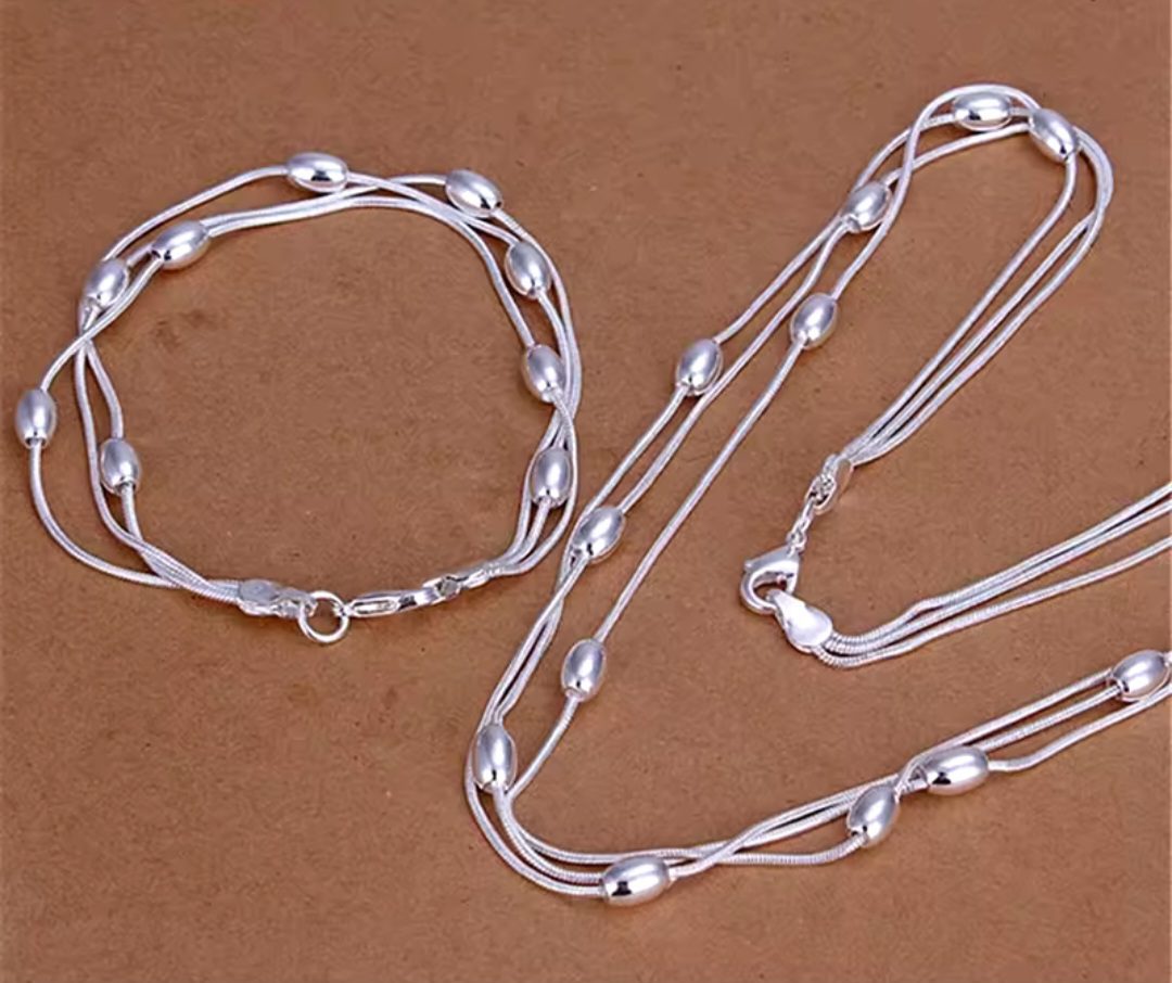 Zilver 925 sieraden set - ketting en armband - meerdere lagen 2st
