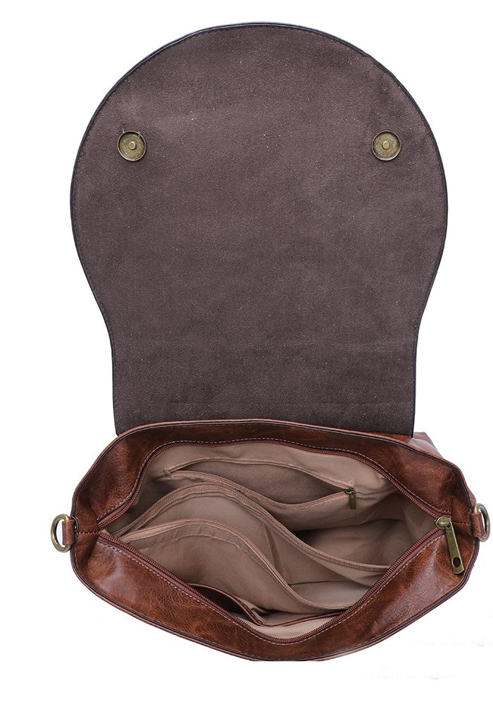 Schouder tas Van Imitatieleer Met Ritssluiting Met Schouderband Met metalen noppen DONKER BRUIN kleur