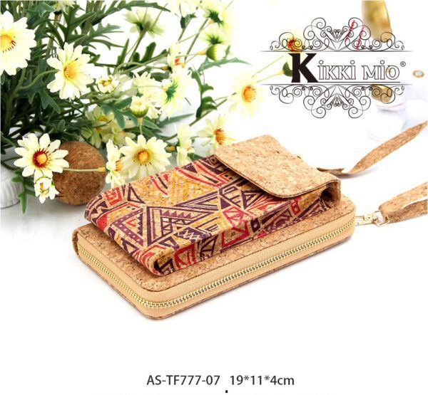 Prachtige kurk/leer portemonnee en cross-over tas - mobile - vele vakken en ritssluiting - geometrisch - Afbeelding 2