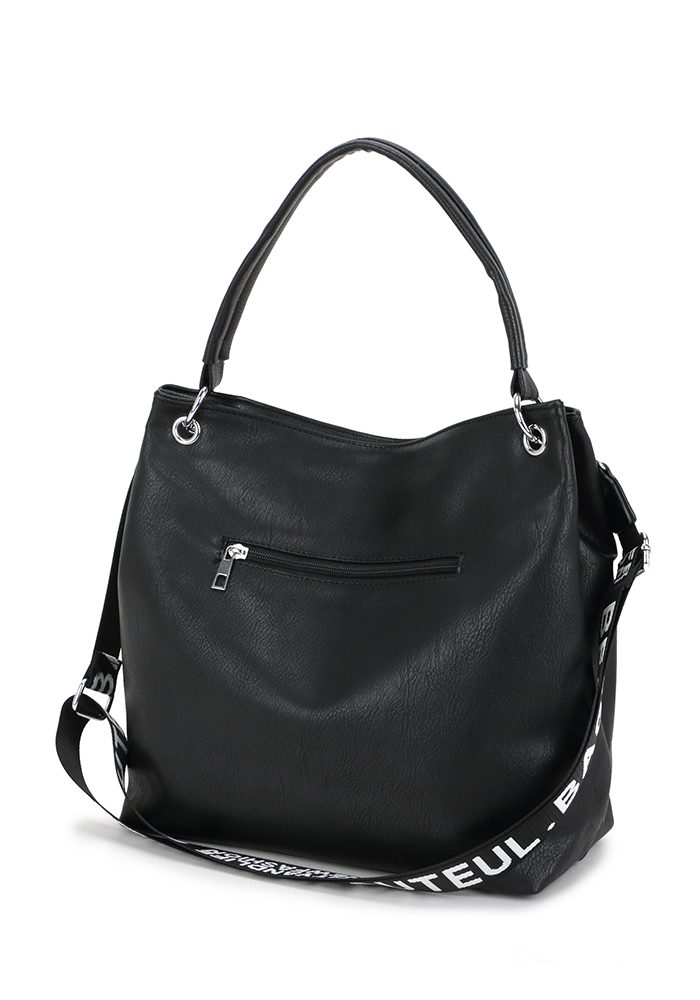 Dames schouder tas met letterprint schouderband - handvatten - ZWART kleur