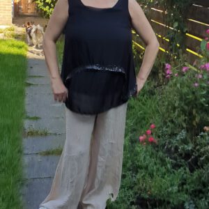Zijde mouwloze bloes met pailletten, ZWART kleur, Maat 38/40