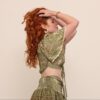 Satijnen boho cropped korte top met wijde mouwen en elastische rug in GROEN maat 38 - Afbeelding 4