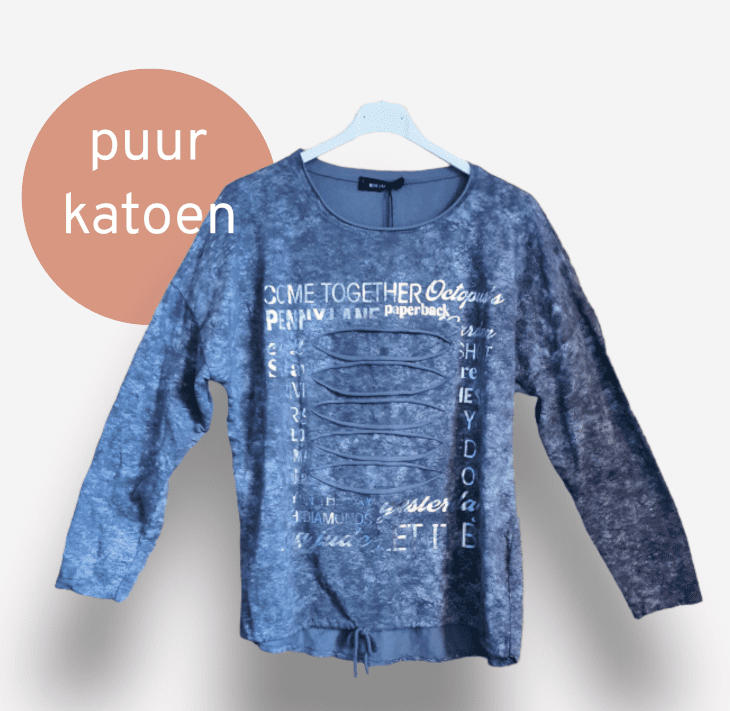 Katoenen top met lange mouwen en koord onder in - ronde hals - KAKI kleur maat 40/42