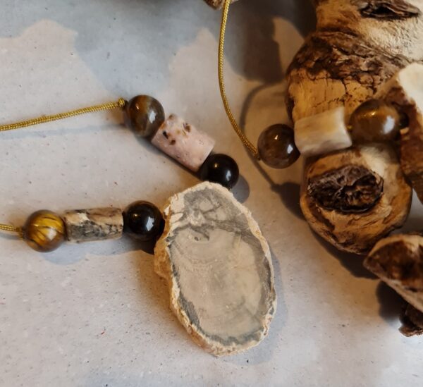 Handgemaakte ketting Versteend hout - edelsteen collier - kalmerend - agaat en tijgeroog 1st - Afbeelding 3