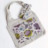 Handgemaakte linnen Opvouwbare tas - met wilde bloemen - paarse bloemen - grote voorzak - Afbeelding 3