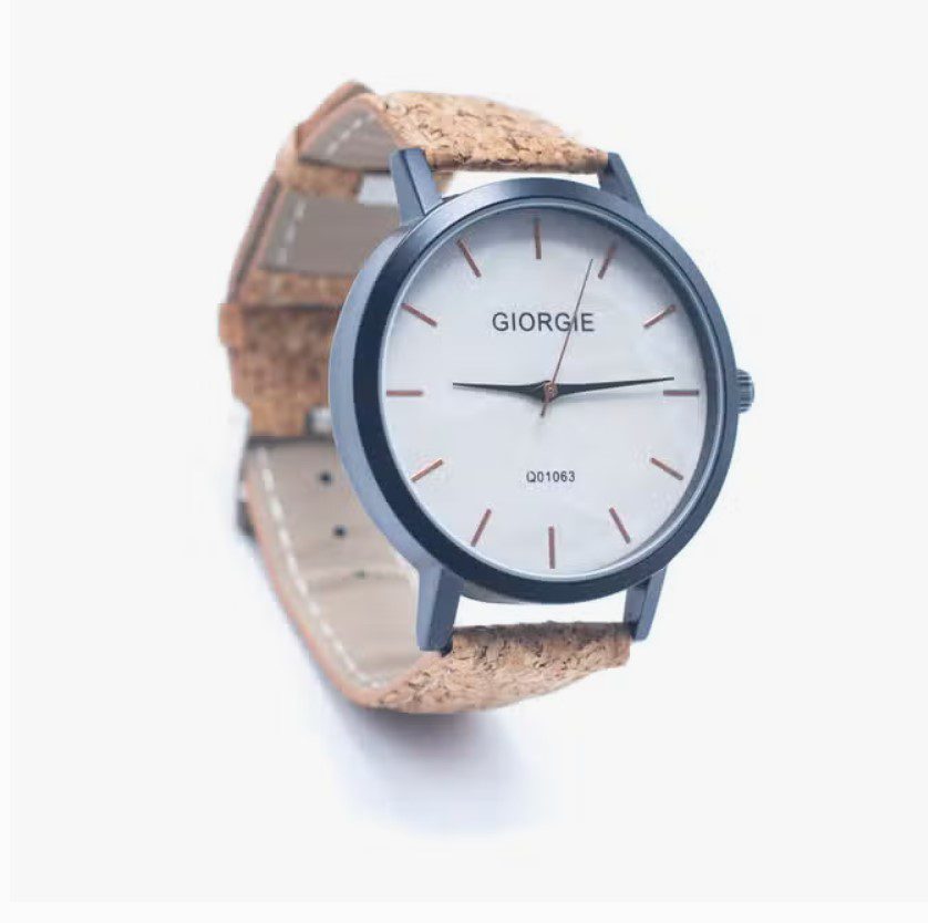 Ecologische Horloge met puur kurk band - licht gemarmerde wijzerplaat - unisex - milieuvriendelijk -  WA-318