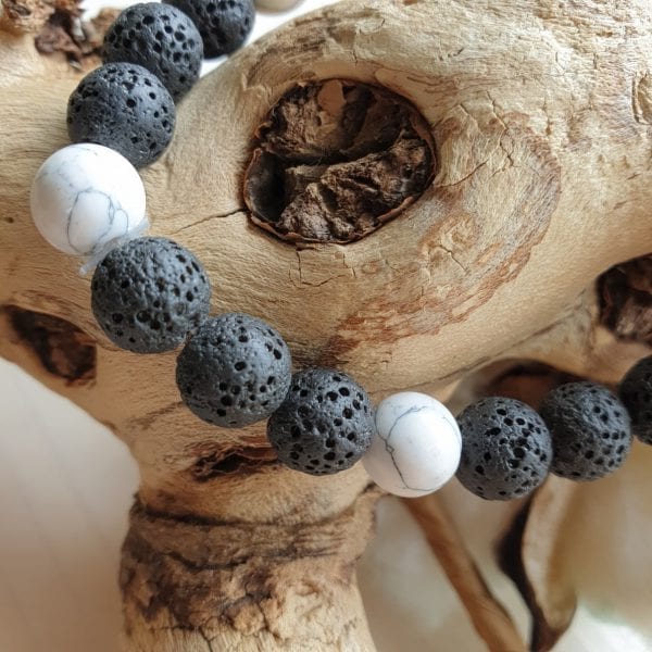 Mannen edelsteen armband van Howliet en zwarte Lava - Afbeelding 2